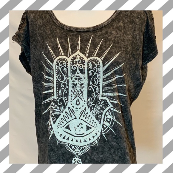 American Age Tops - Hamsa Hand Black Scoop Neck short sleeve t shirt